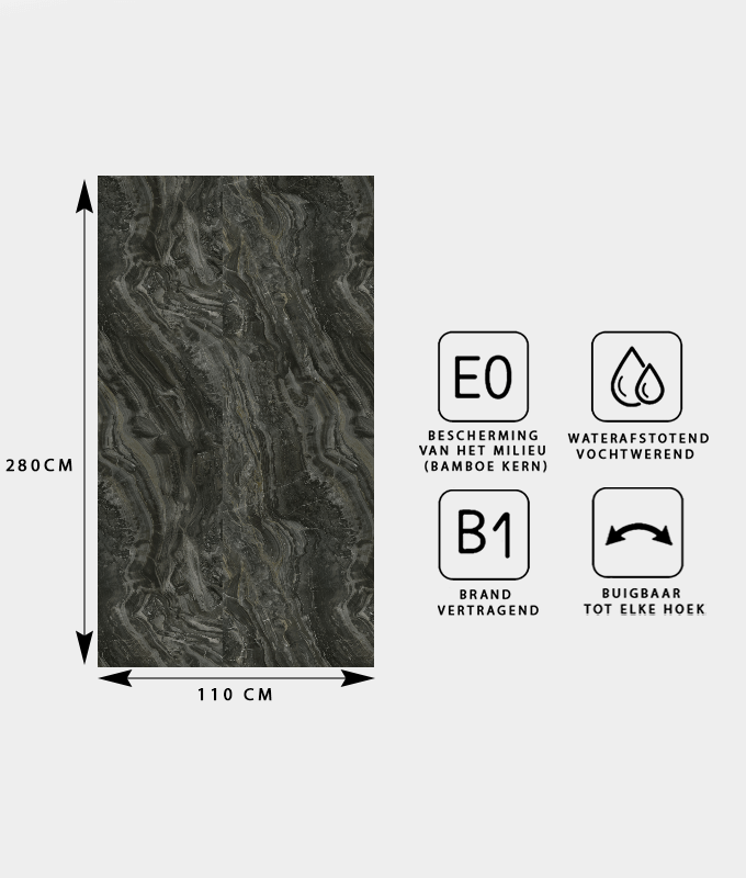 NATUURSTEEN PANEEL: Obsidiaan - 280 x 110 cm - Afbeelding 2